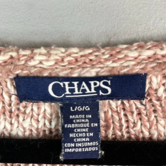 CHAPS Pink and White Slub Knit Sweater Soft Cotton Blend Coastal Size L - Picture 7 of 11